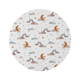 Moonlit Dreams round nursery rug on a baby room floor