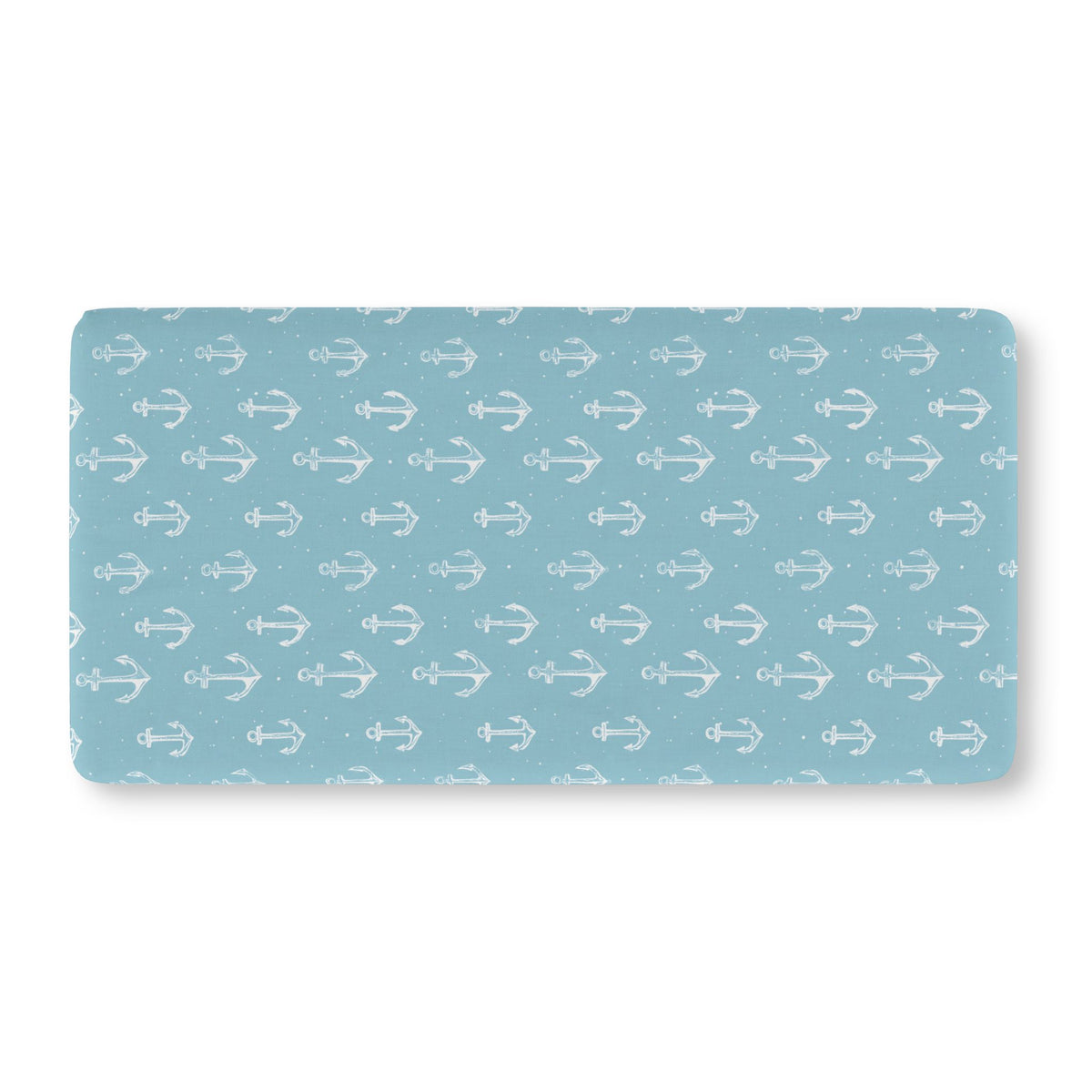 Teal anchor crib sheet showing the fitted elasticated corner