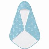 Nautical Anchors hooded baby towel wrapped around a baby