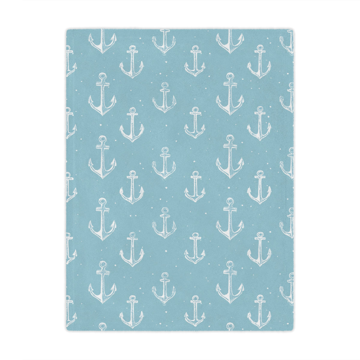 Teal anchor print minky baby blanket folded