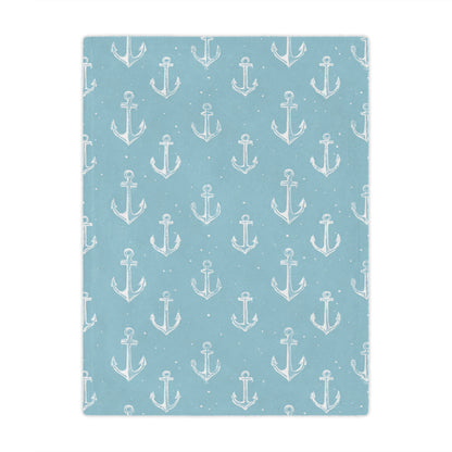 Teal anchor print minky baby blanket folded