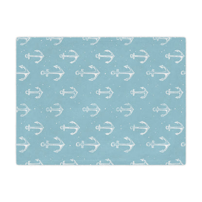 Close-up of the plush minky texture on a nautical baby blanket