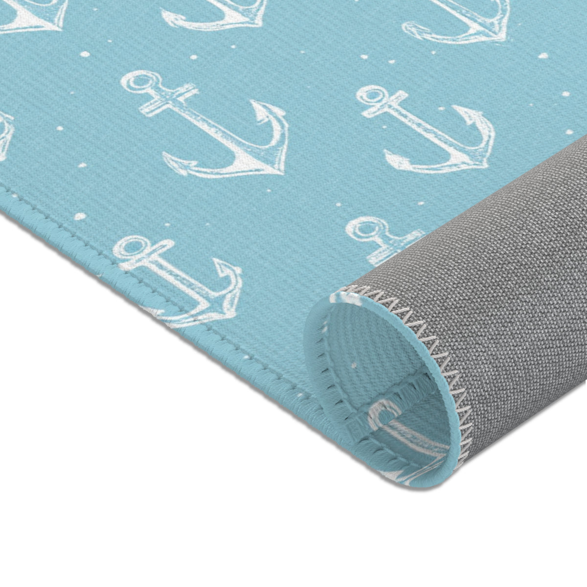 Teal anchor nursery rug shown at full size
