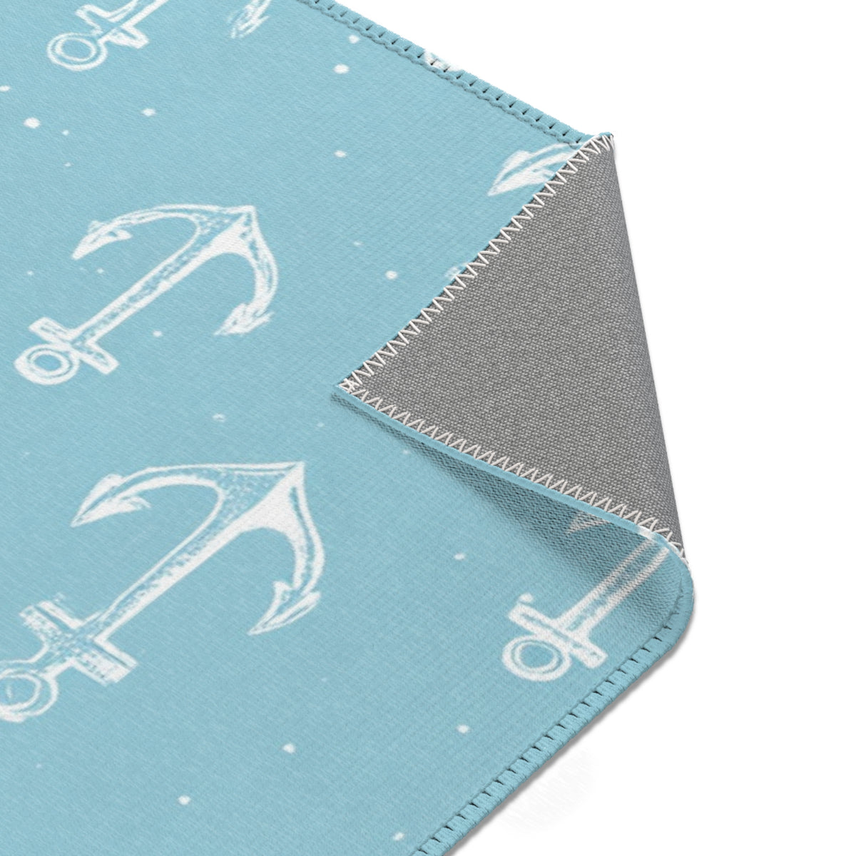Nautical anchor nursery rug edge and pile detail
