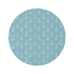 Nautical anchor round nursery rug on a baby room floor
