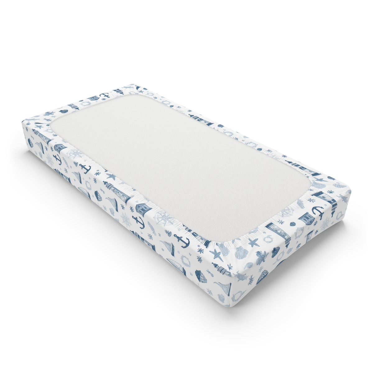 Navy nautical print fitted changing pad cover