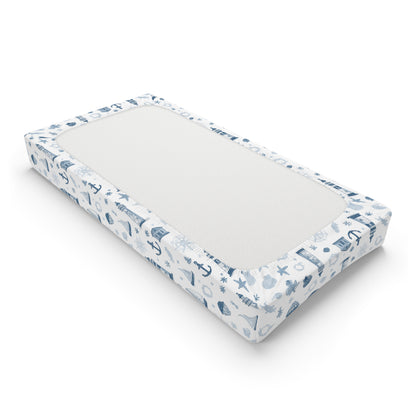 Navy nautical print fitted changing pad cover