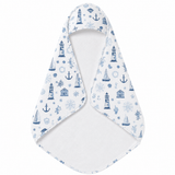Nautical Harbour hooded baby towel wrapped around a baby