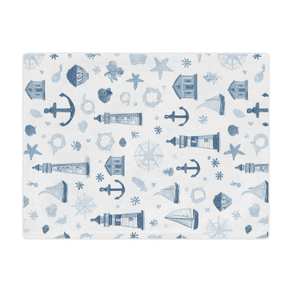 Navy nautical print minky baby blanket folded