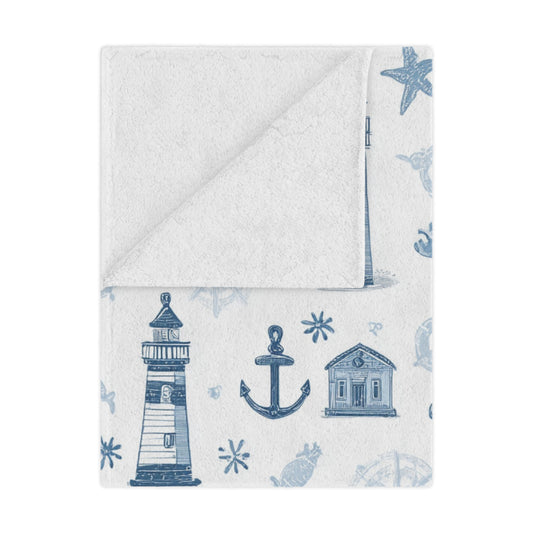 Close-up of the plush minky texture on a nautical baby blanket