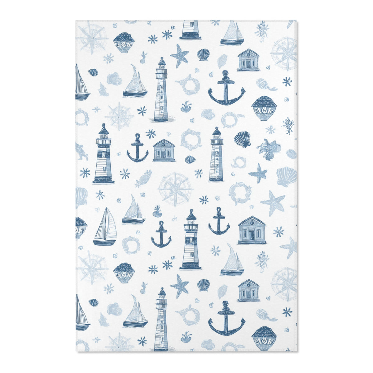 Close-up of the sketched nautical print on a nursery rug