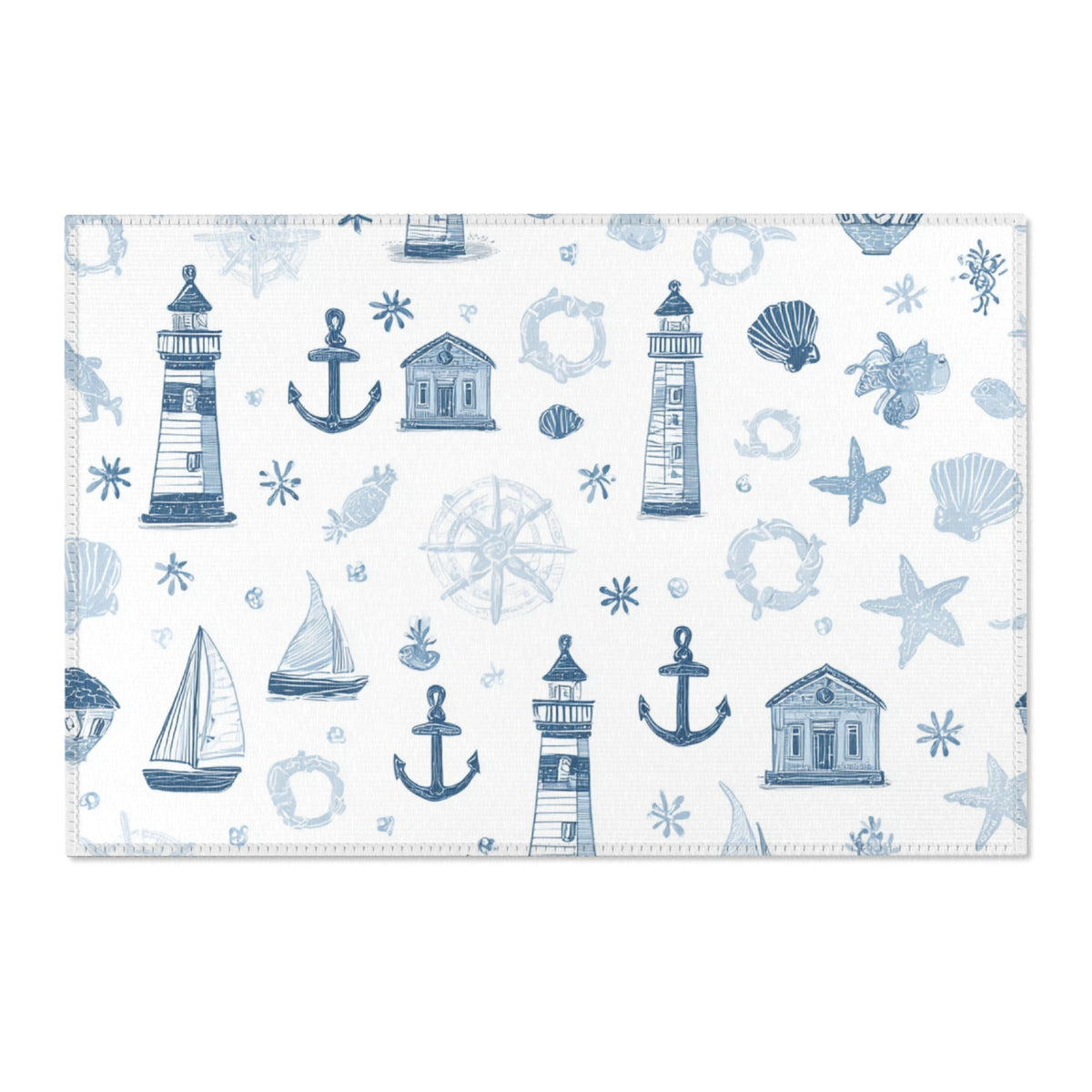 Washable nautical area rug under a nursery crib