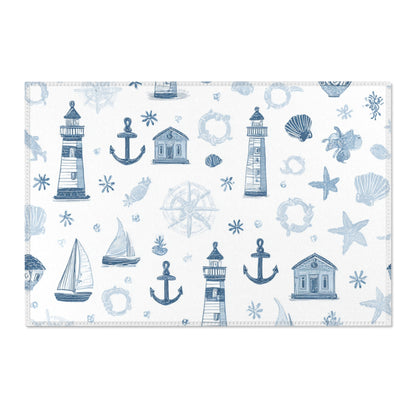 Washable nautical area rug under a nursery crib