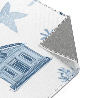 Nautical rug seen from above in a nursery