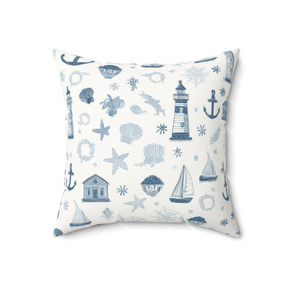 Close-up of the faux suede texture on a nautical nursery pillow