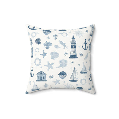 Nautical cushion shown against a neutral nursery wall