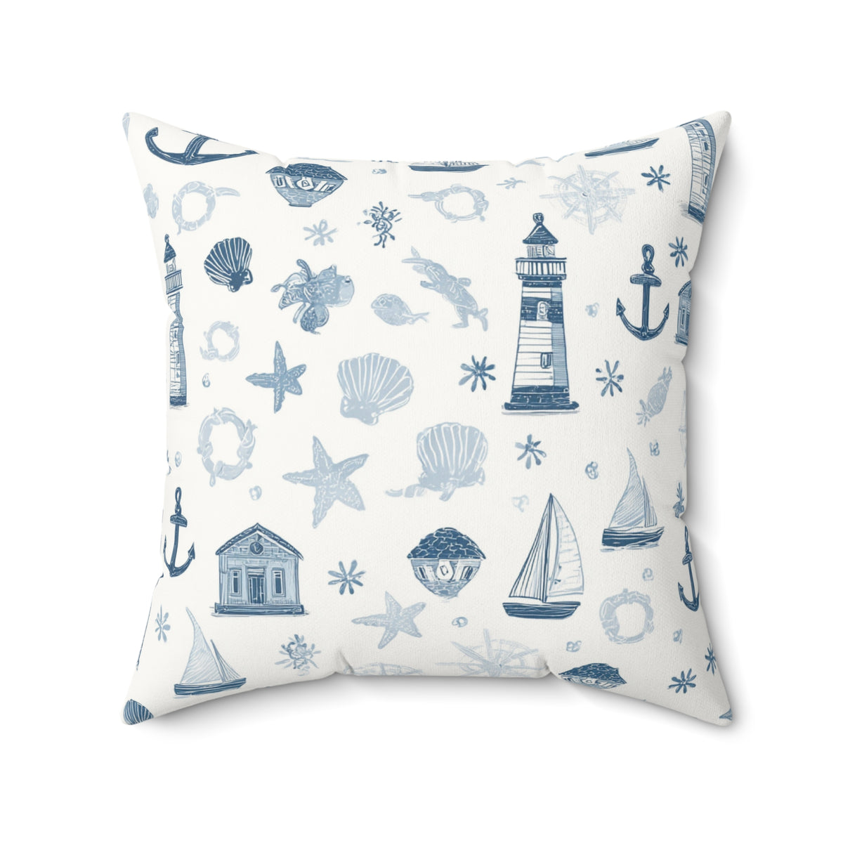 Nautical print nursery pillow in a reading corner