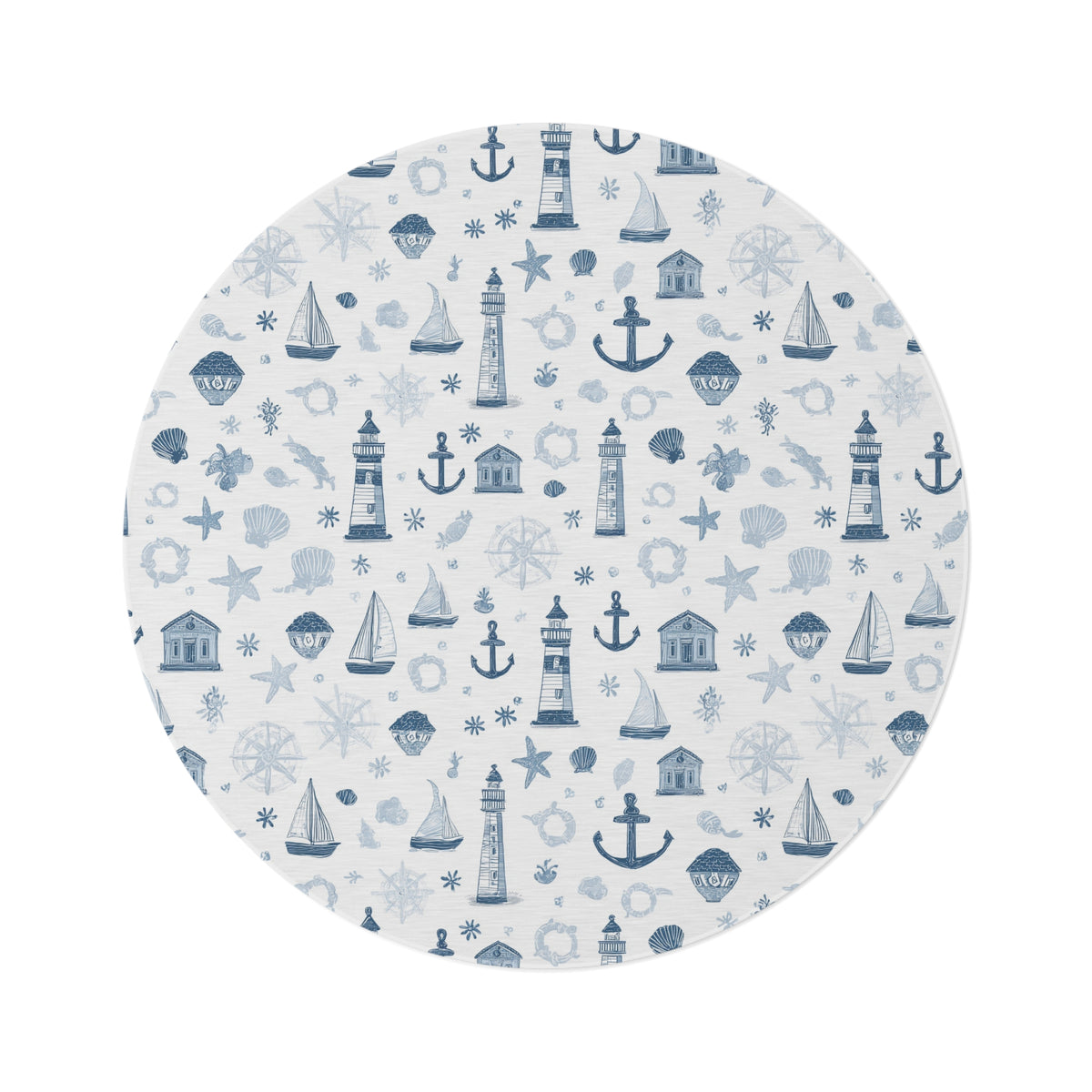 Nautical round nursery rug on a baby boy bedroom floor