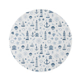 Nautical round nursery rug on a baby boy bedroom floor