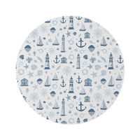 Nautical round nursery rug on a baby boy bedroom floor
