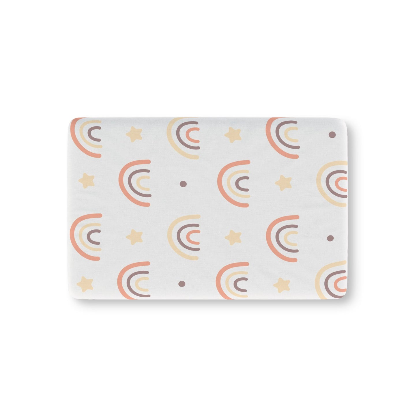 Peach Rainbow fitted crib sheet on a nursery crib mattress