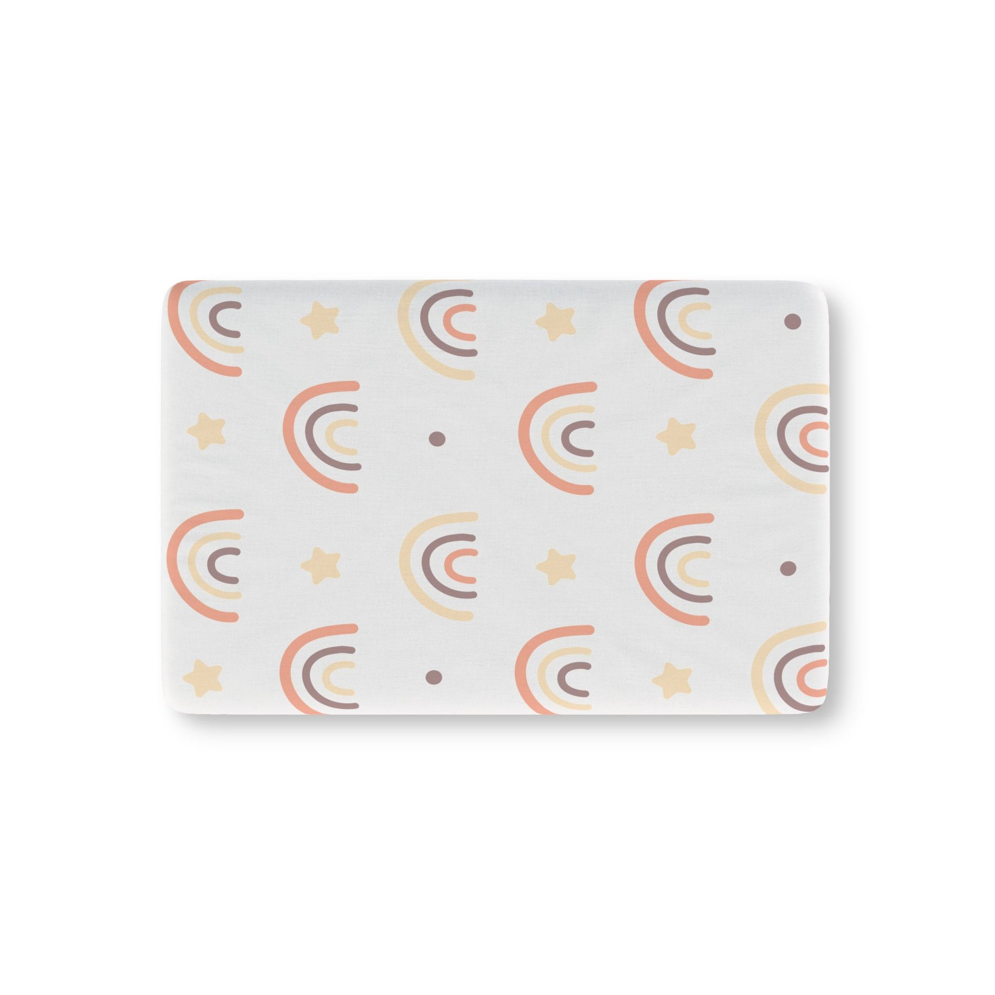 Peach Rainbow fitted crib sheet on a nursery crib mattress