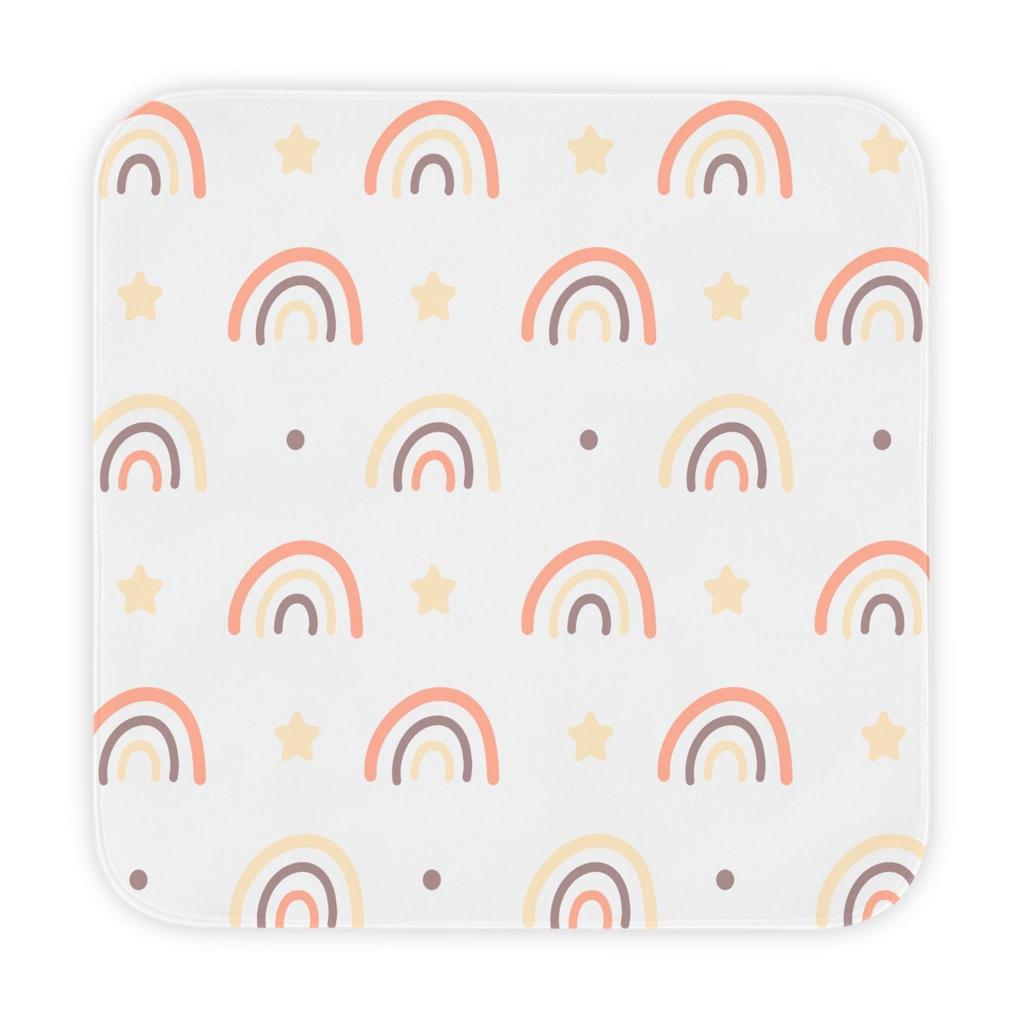 Peach Rainbow hooded baby towel wrapped around a baby