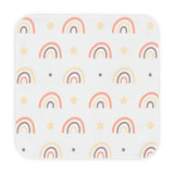 Peach Rainbow hooded baby towel wrapped around a baby