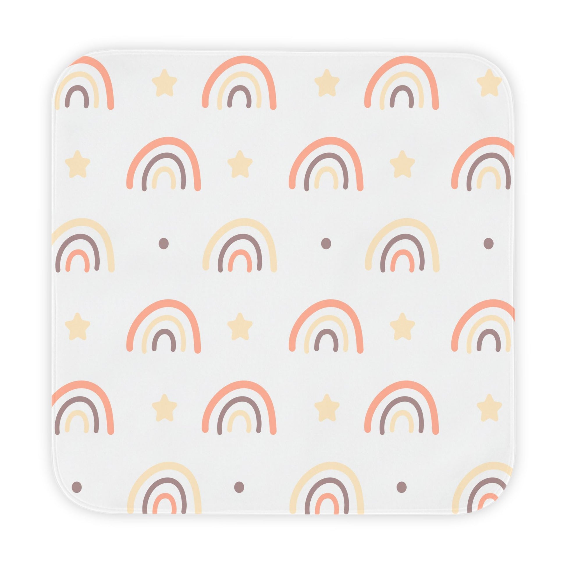 Peach Rainbow hooded baby towel wrapped around a baby