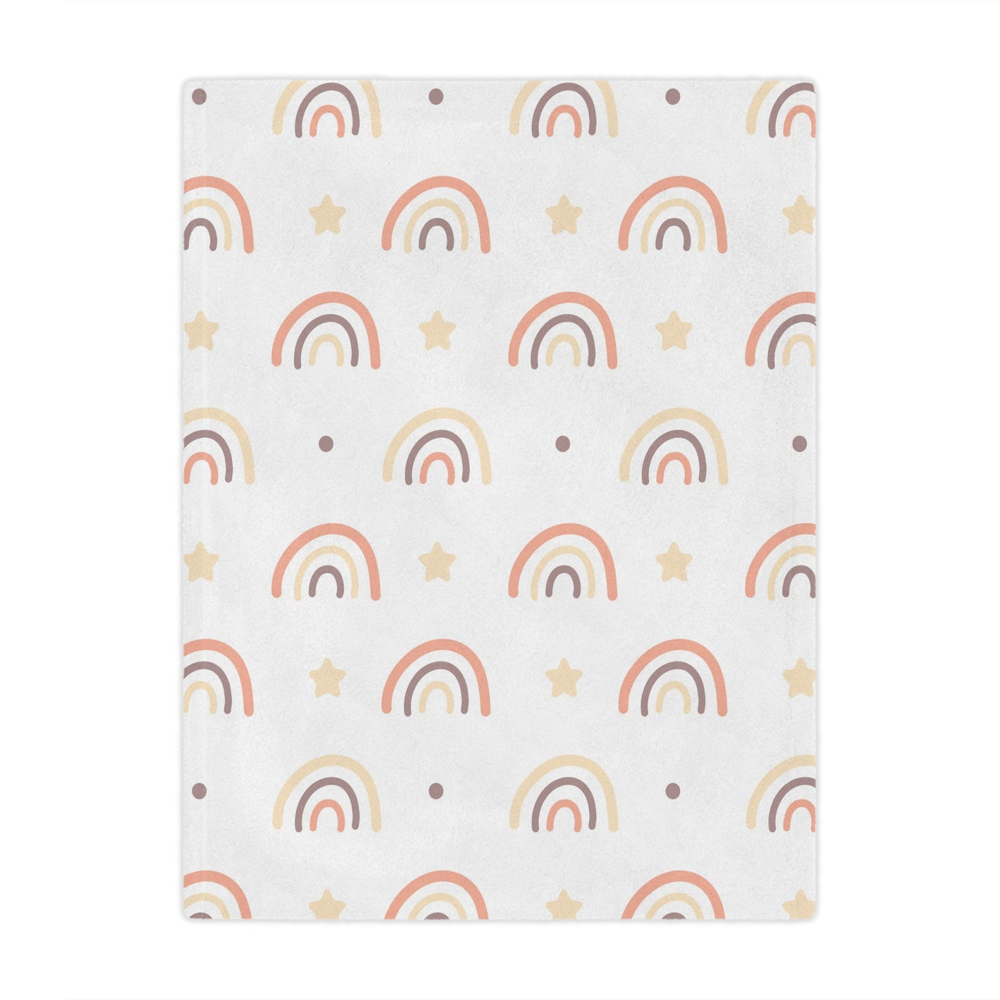 Minky baby blanket in peach, cream and taupe, Peach Rainbow print