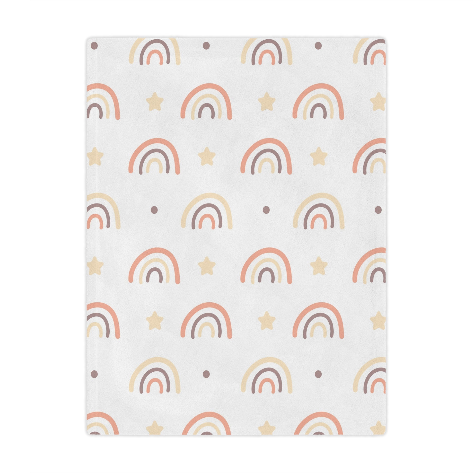 Minky baby blanket in peach, cream and taupe, Peach Rainbow print
