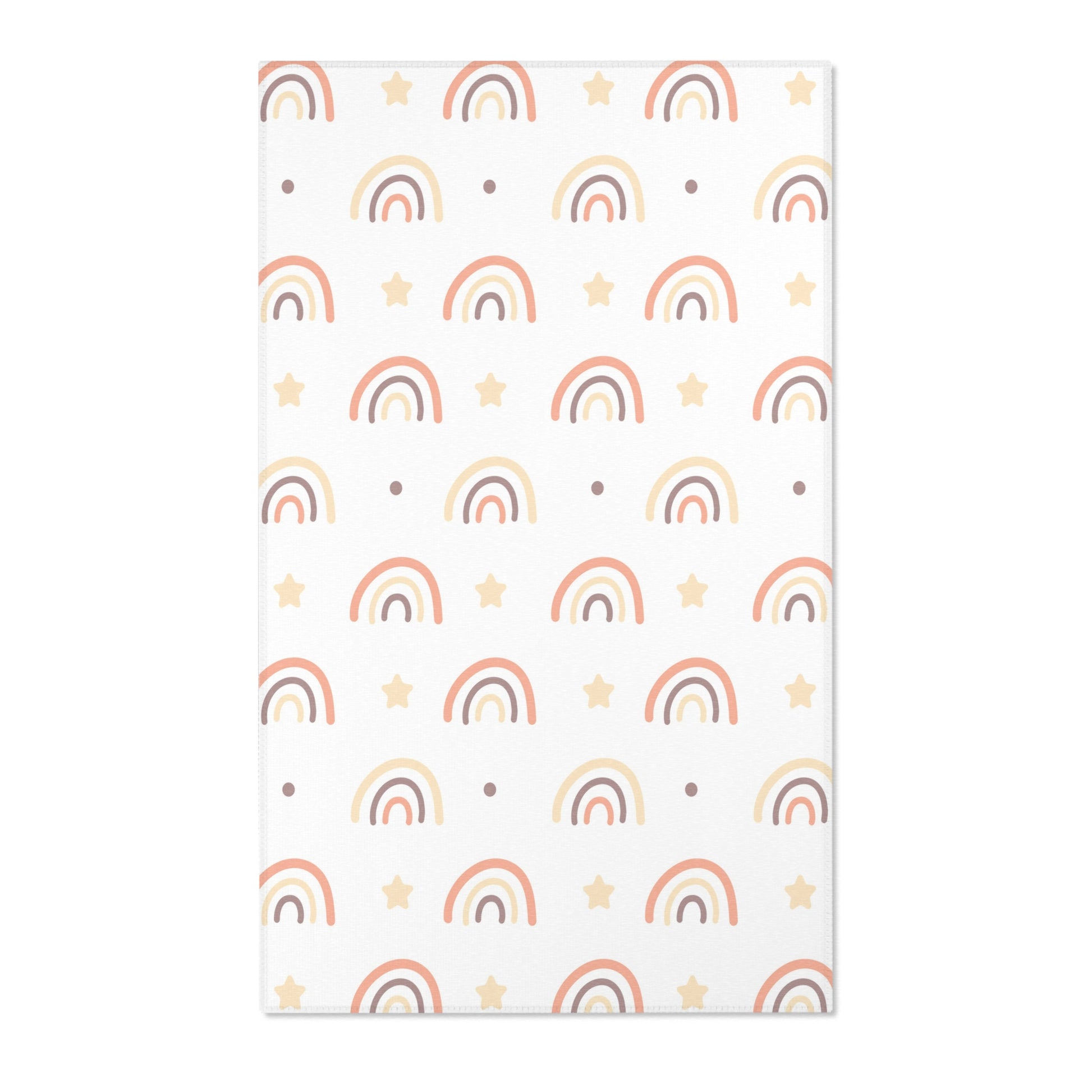 Rainbow nursery area rug in soft peach, cream and taupe