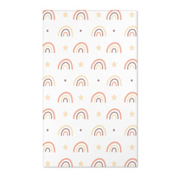 Rainbow nursery area rug in soft peach, cream and taupe