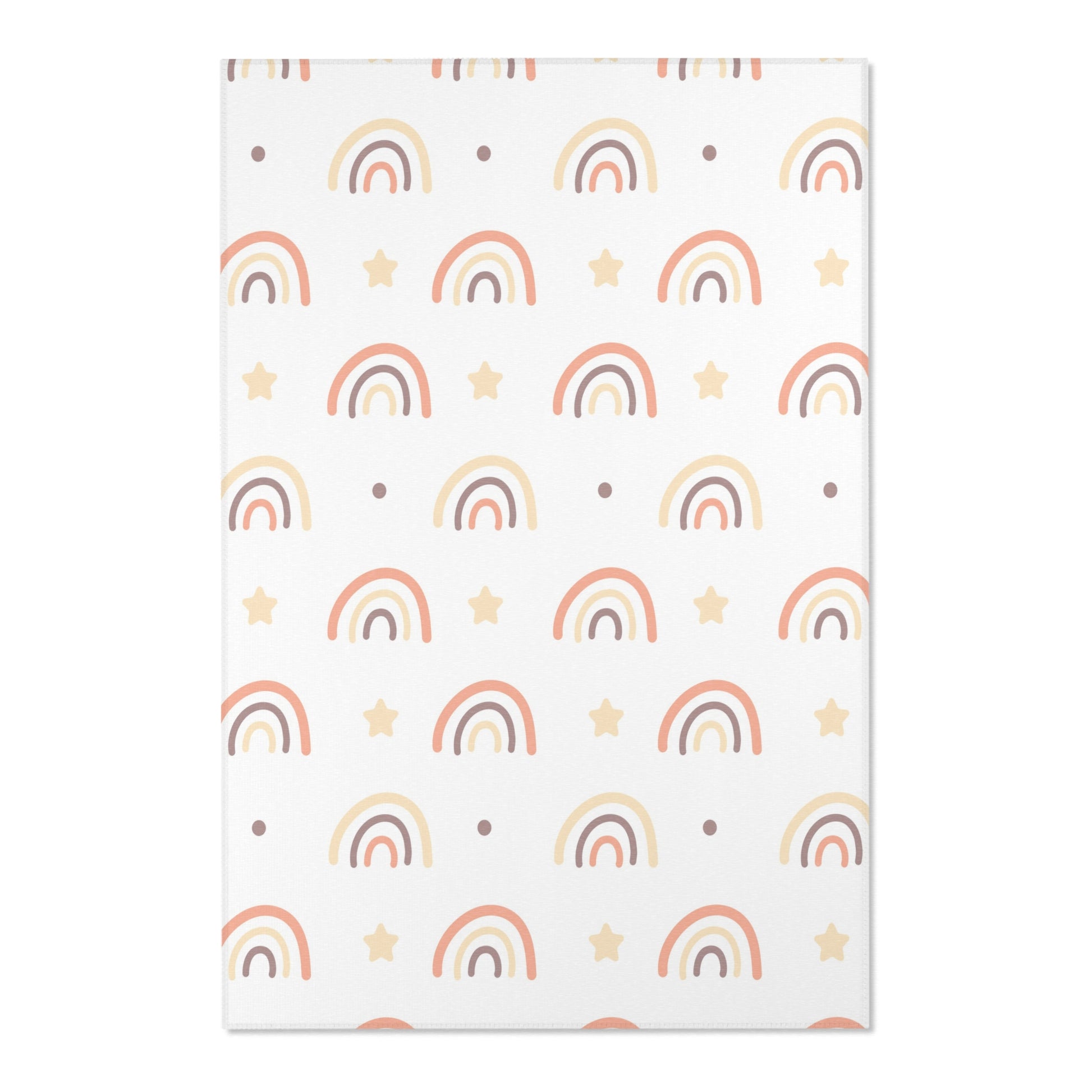 Close detail of the drawn rainbows on the nursery area rug