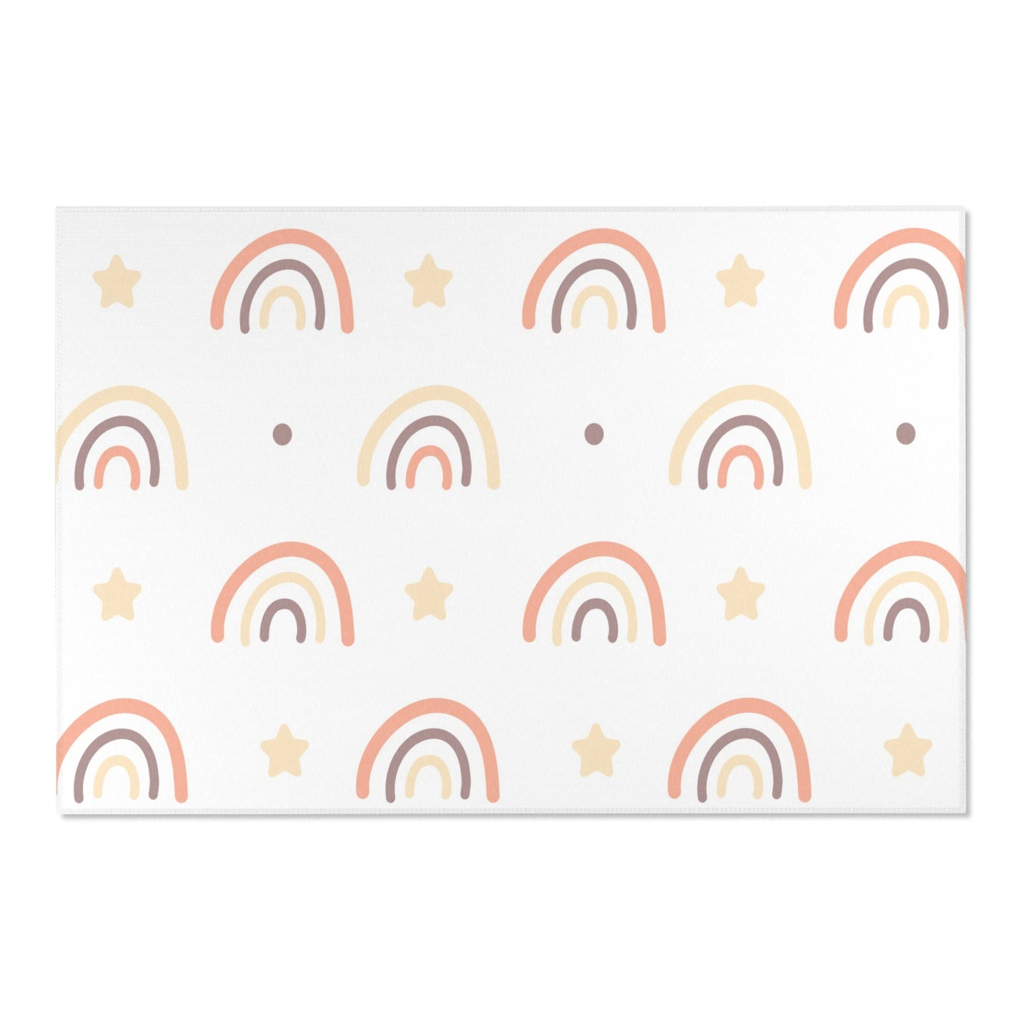 Low pile nursery rug with peach rainbows and cream stars