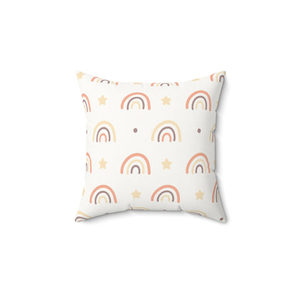 Peach Rainbow decorative nursery pillow on a glider chair