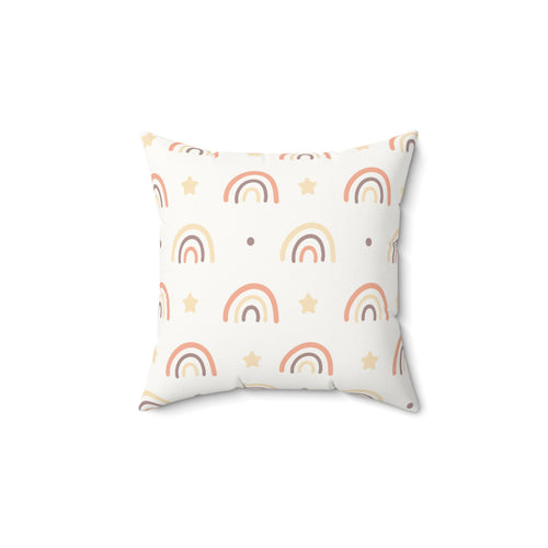 Peach Rainbow decorative nursery pillow on a glider chair