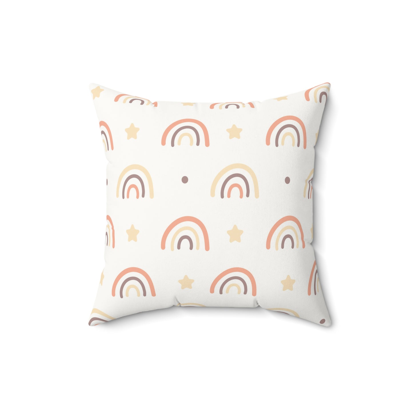 Faux suede nursery pillow with peach rainbows and cream stars