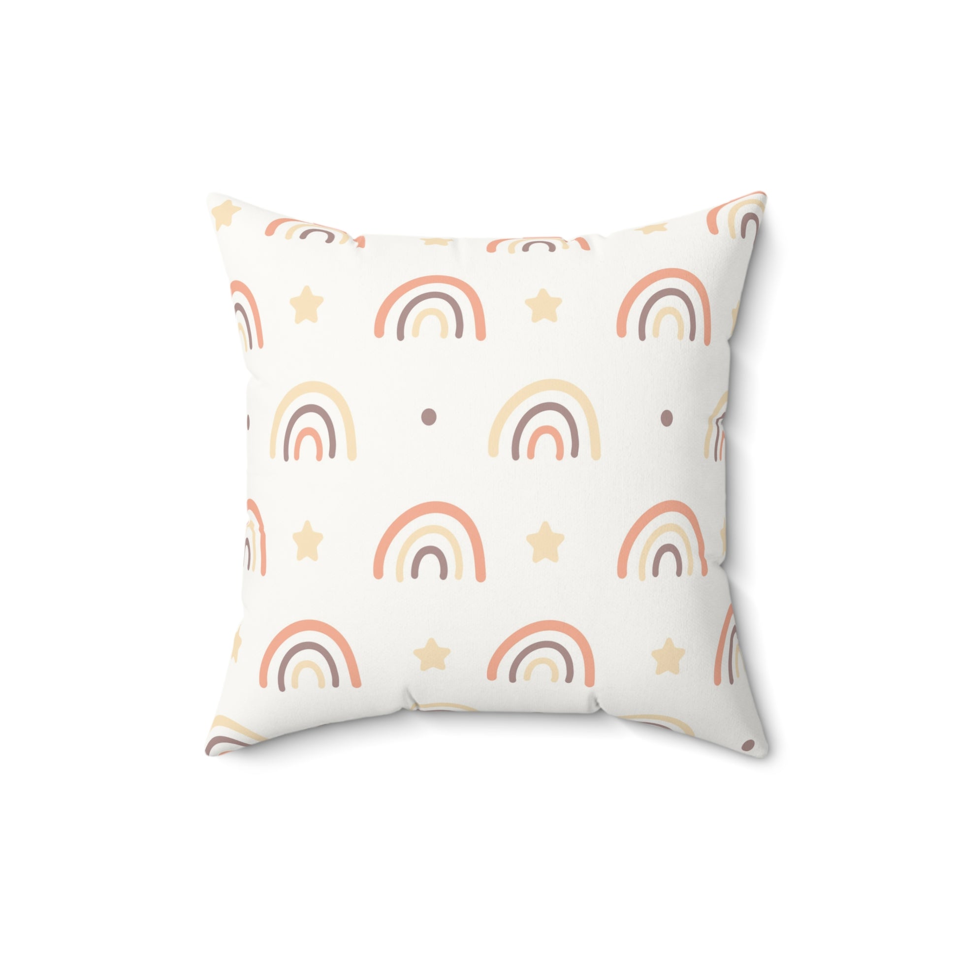 Faux suede nursery pillow with peach rainbows and cream stars