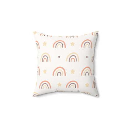 Peach Rainbow pillow in the 18 inch square size