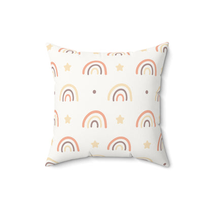 Nursery pillow in peach and cream, Peach Rainbow print