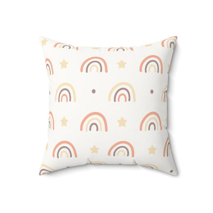 Peach Rainbow decorative pillow against a plain background