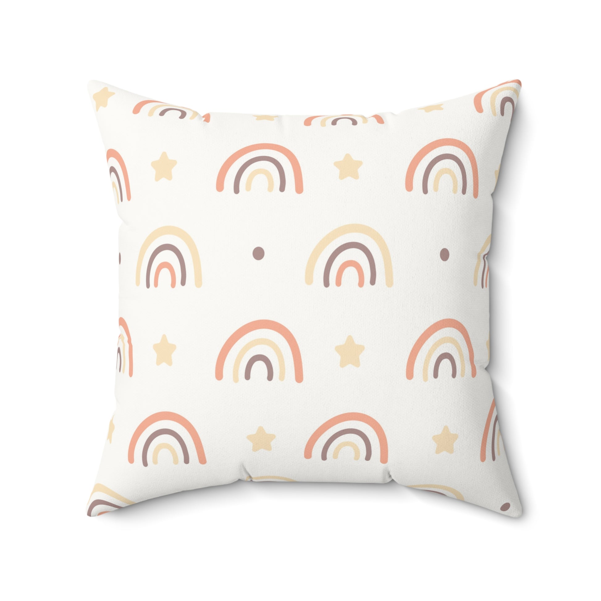 Faux suede pillow with outlined rainbows and small stars