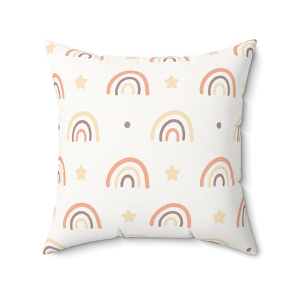 Faux suede pillow with outlined rainbows and small stars