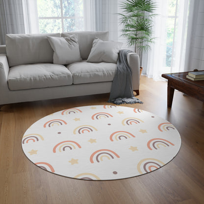 Peach Rainbow round rug, 60 inches across, in peach and cream