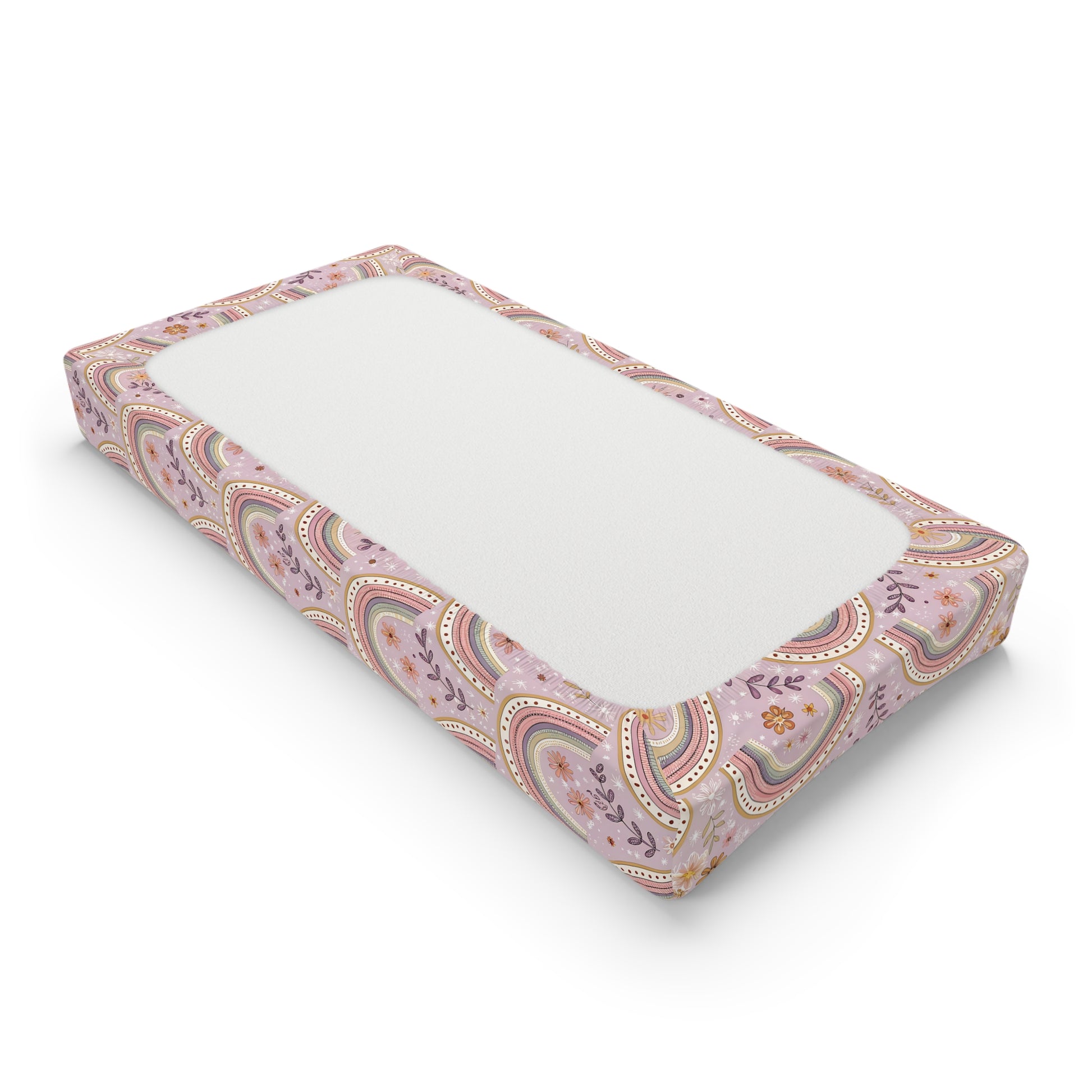 Changing pad cover with scalloped rows of blush arches