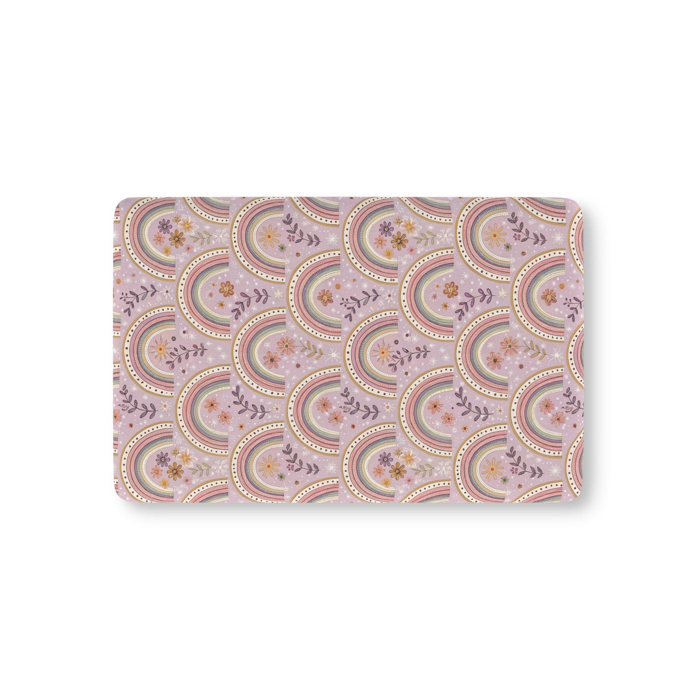 Petal Arches fitted crib sheet on a nursery crib mattress