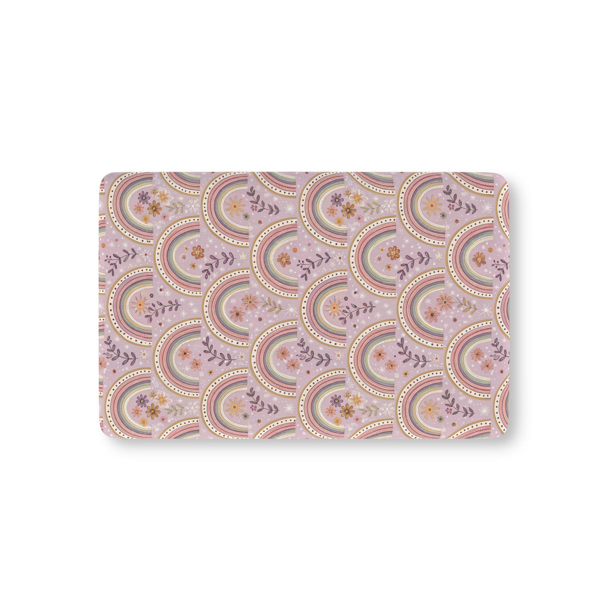 Petal Arches fitted crib sheet on a nursery crib mattress