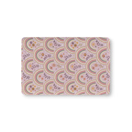Petal Arches fitted crib sheet on a nursery crib mattress