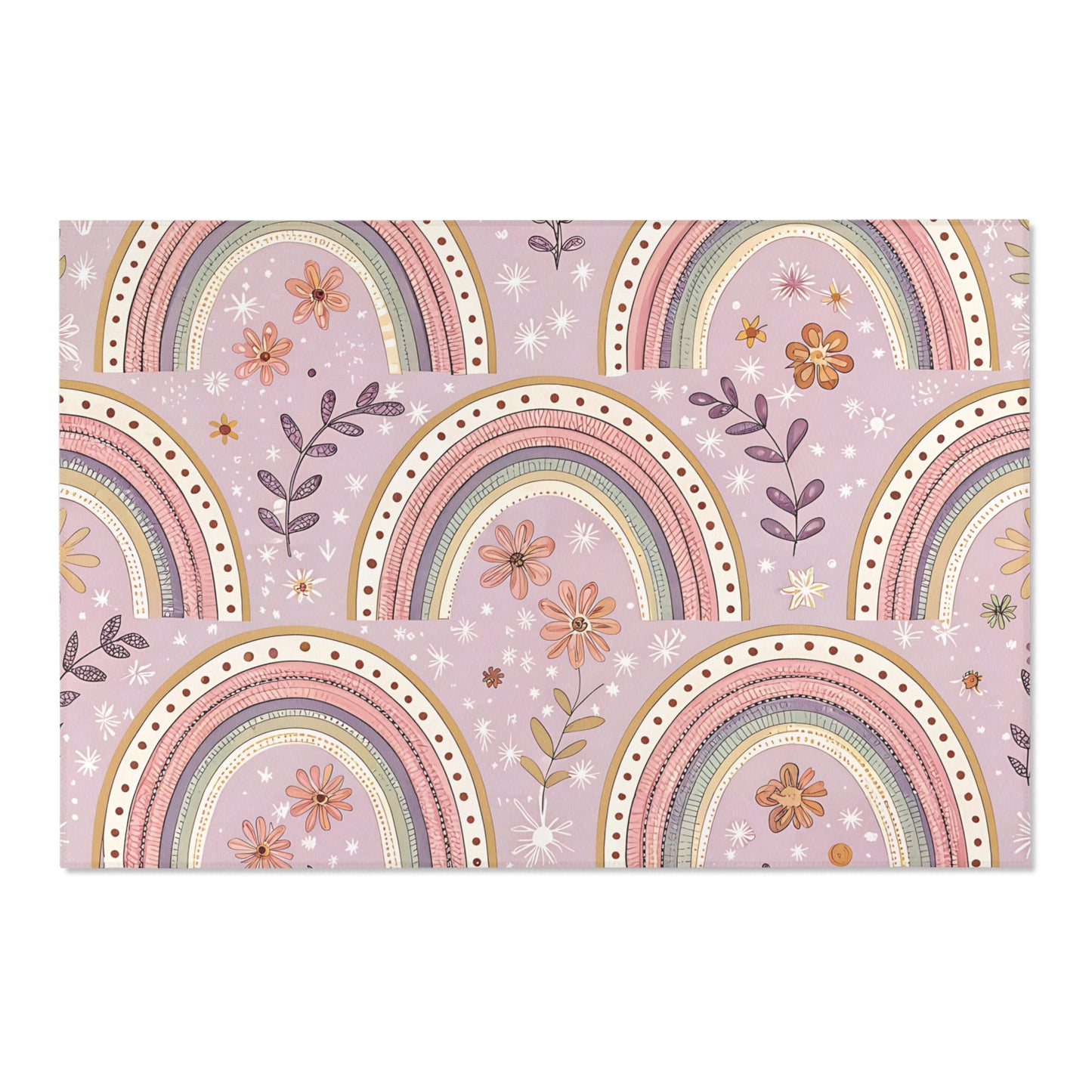Low pile nursery rug with close-set blush and sage arches